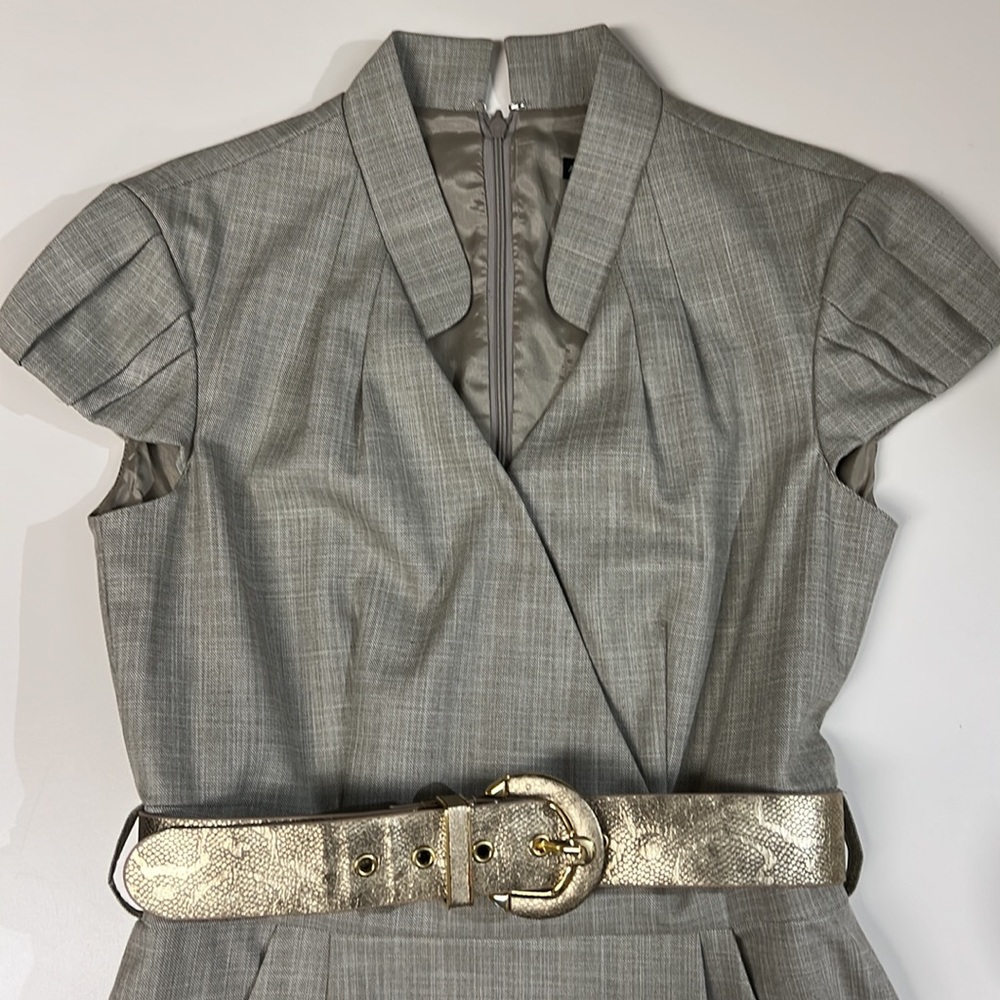 ANTONIO MELANI Gray Sheath Dress with Gold Belt